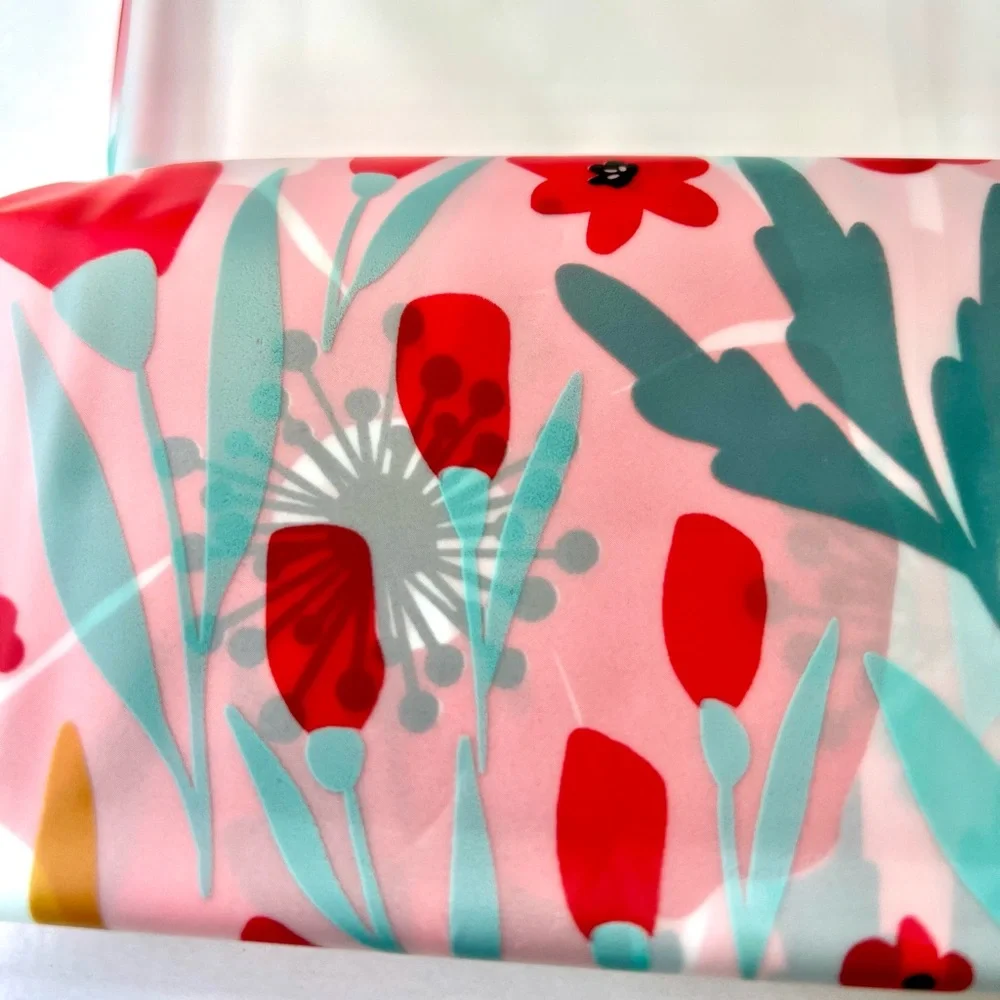 Faro Poppy Flower Garden Peva Shower Curtain Red Teal Golden Yellow Floral - Picture 4 of 10